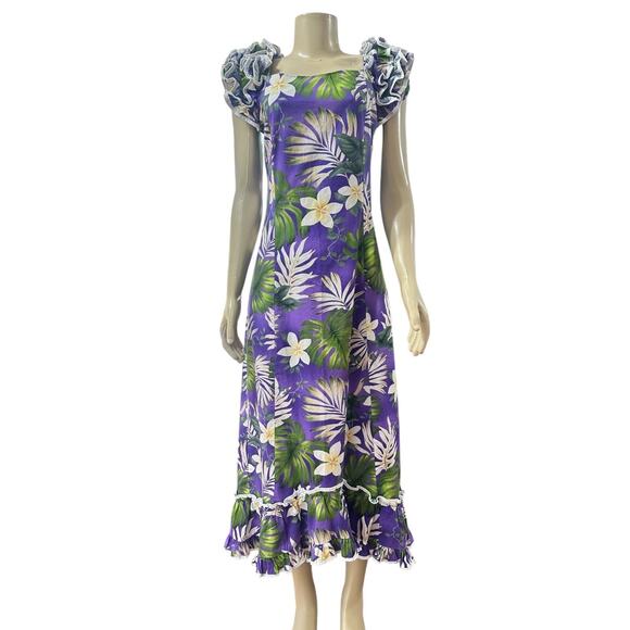 Pacific Legend Womens Hawaiian Midi Dress Size M Tropical MuuMuu Vacation Purple - Picture 1 of 13